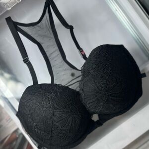 Victoria's Secret Front Close Push Up Lace Razorback Bra 32DD NWT BLACK